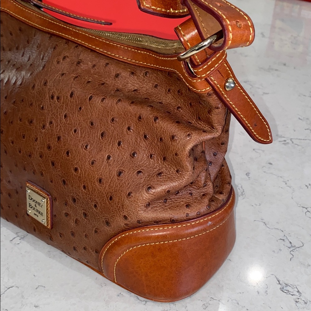 Dooney & Bourke Ostrich-Embossed Tan Shoulder Bag - Picture 3 of 14